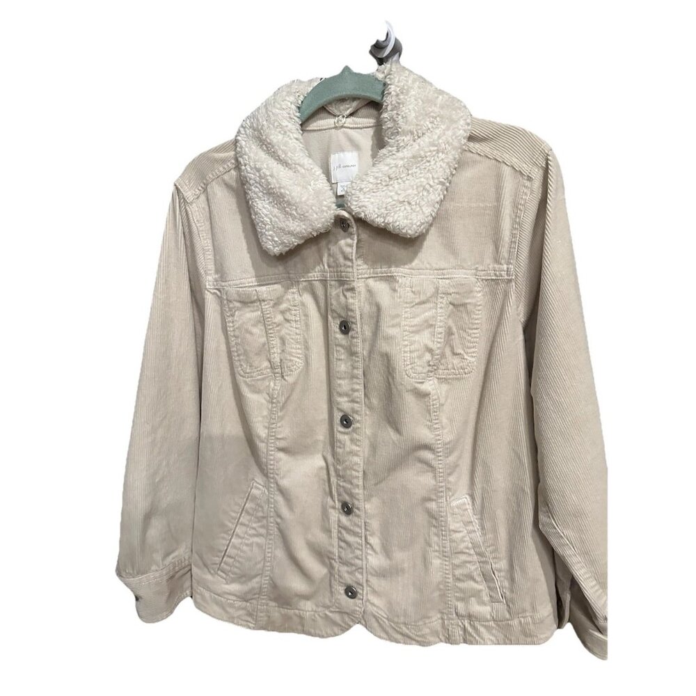 J. Jill Corduroy Jacket Women Size L Pebble Cream Long Sleeve Sherpa Neck